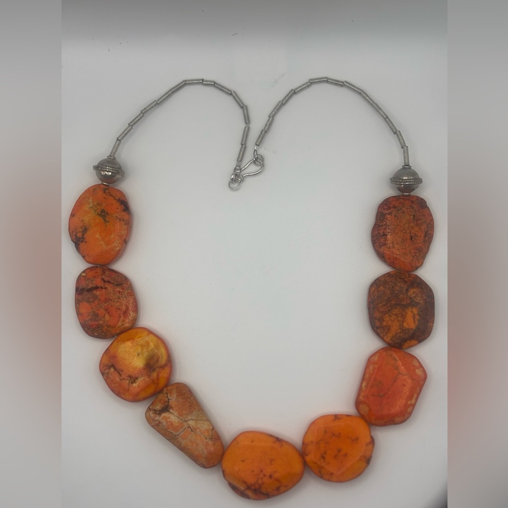 Howlite Orange Slab Necklace - Picture 2 of 10